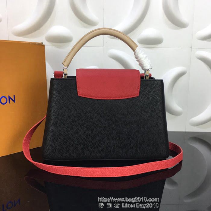 路易威登LV 頂級原單 M94517黑配紅 Capucines小號手袋 全粒面Taurillon皮革 經典時尚手提肩背斜挎包  YDH2360